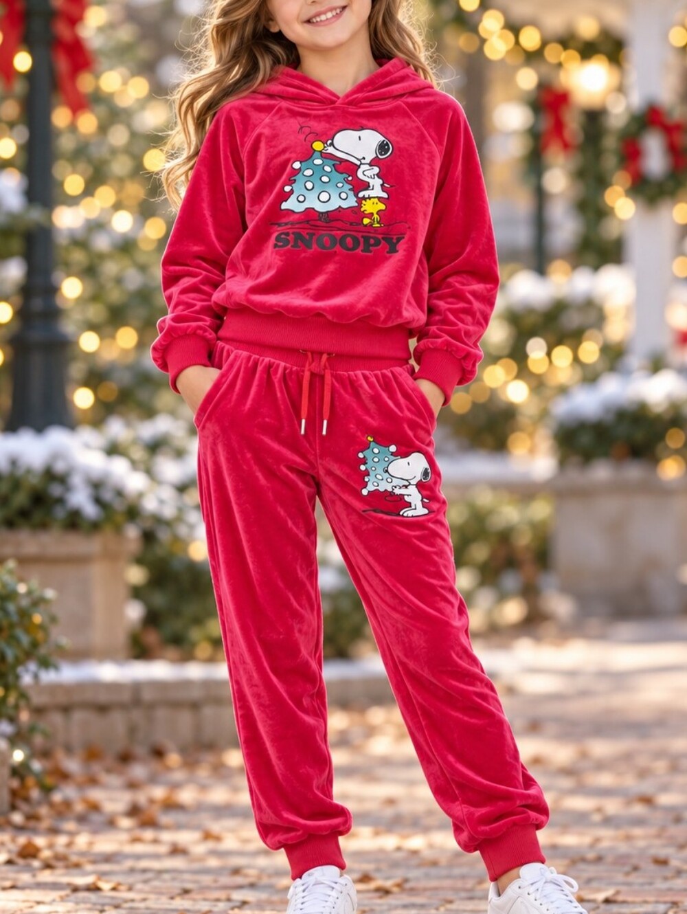 Snoopy Velour Hoodie Jogger Set M/L Red Peanuts Holiday Cozy Festive Holidays